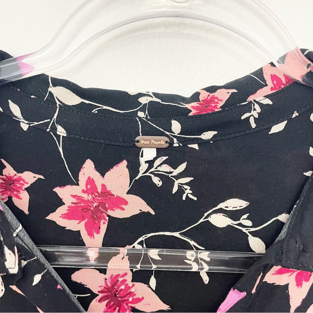 Free People Lighten Up Floral Mini Dress Long Sleeve Black Pink Boho Small - Picture 4 of 7